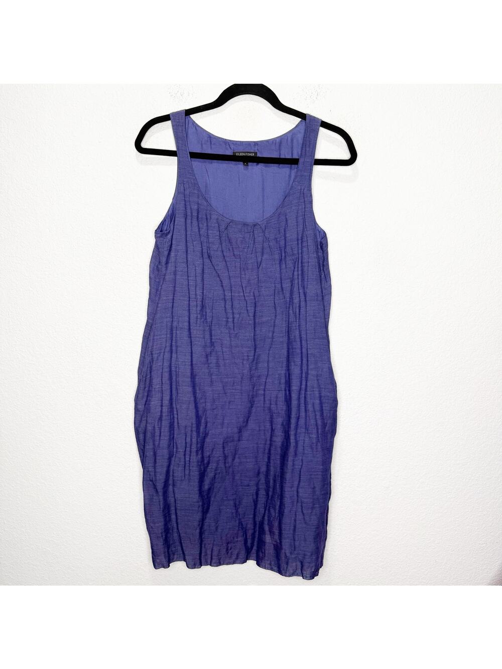 Eileen Fisher Shadow Striped Sleeveless Tunic Metallic Tank Dress Sapphire